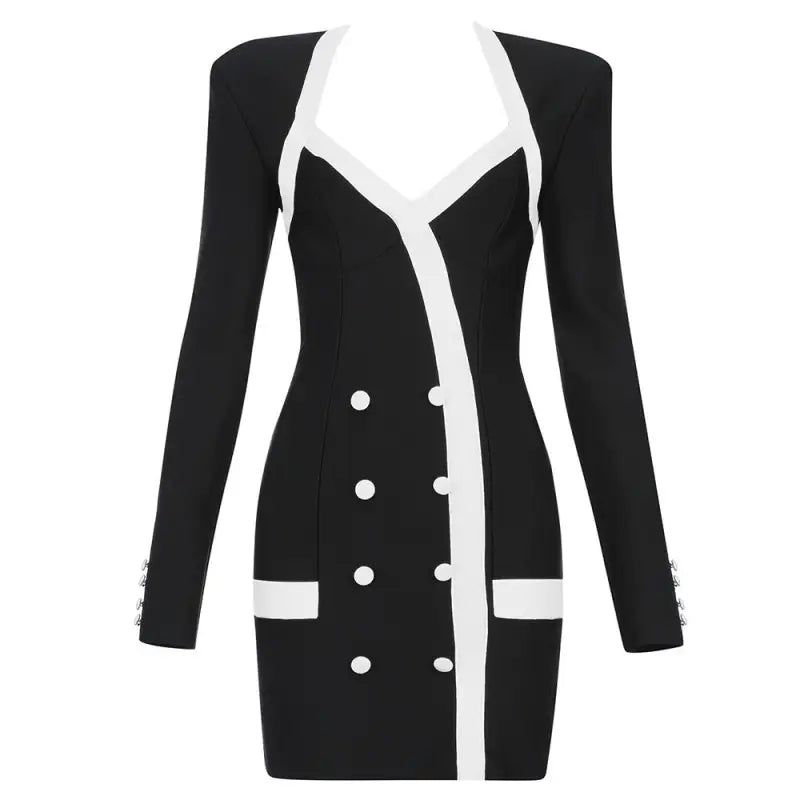 Elegant black and white double-breasted vetements dress for spring or fall, sexy langry style