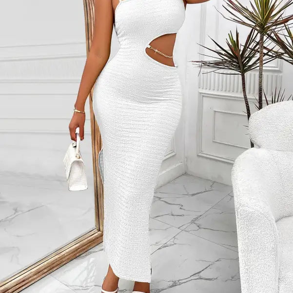 White cut-out midi dress from Elegant Slim Jumpsuit Dress with Shoulder Slim Dress style