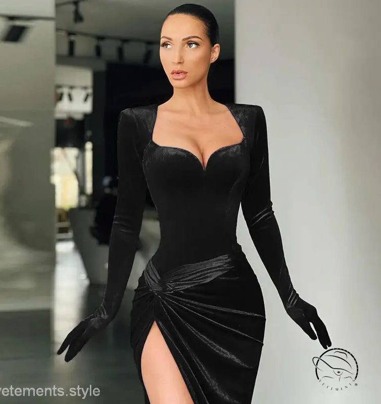 ELEGANT SLIM VELVET DRESS-VETEMENTS