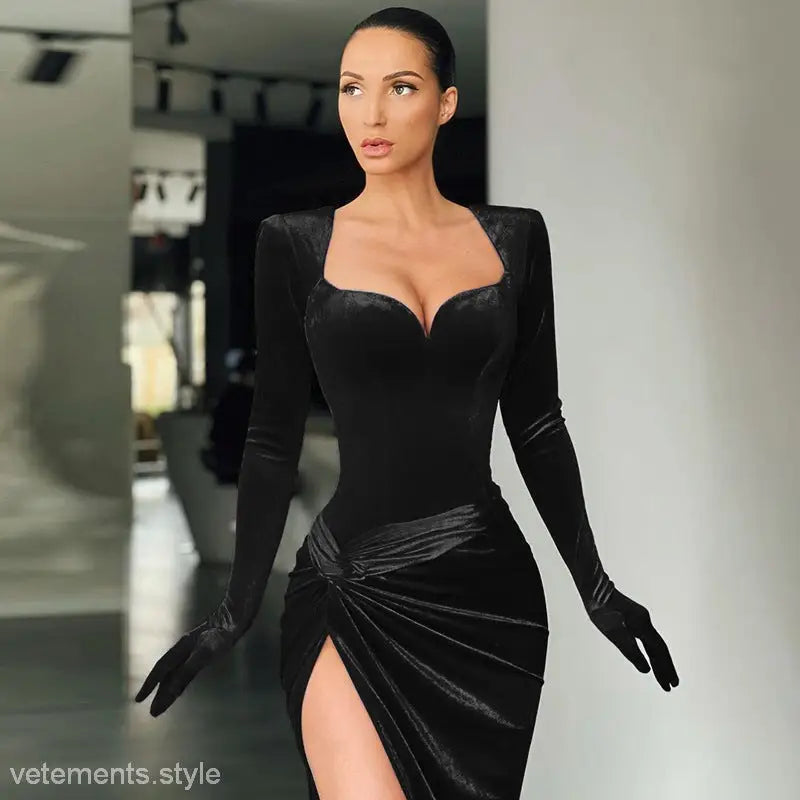 ELEGANT SLIM VELVET DRESS-VETEMENTS