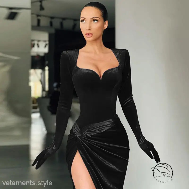 ELEGANT SLIM VELVET DRESS-VETEMENTS