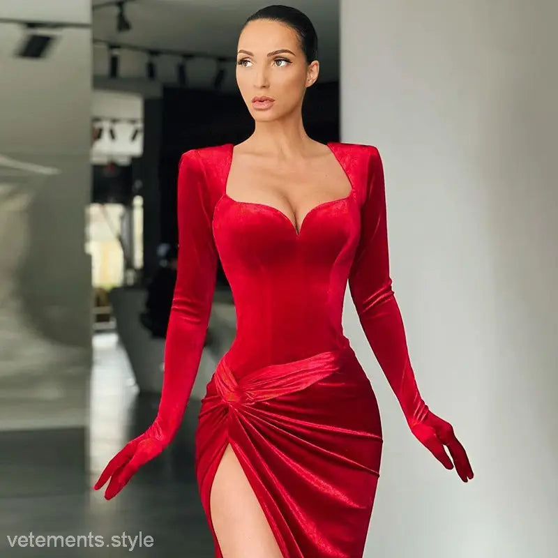 ELEGANT SLIM VELVET DRESS-VETEMENTS