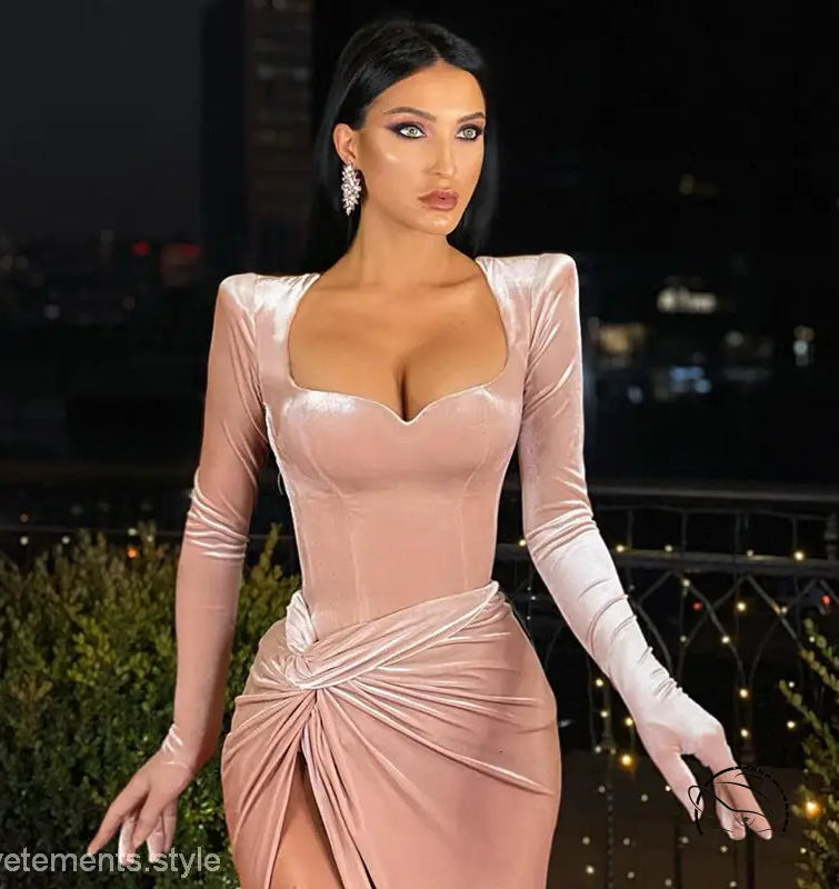 ELEGANT SLIM VELVET DRESS-VETEMENTS