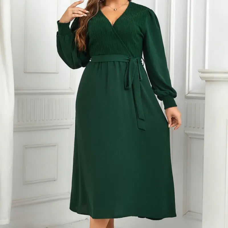 Emerald green wrap dress from Elegant Slimming Evening Dress collection with belt