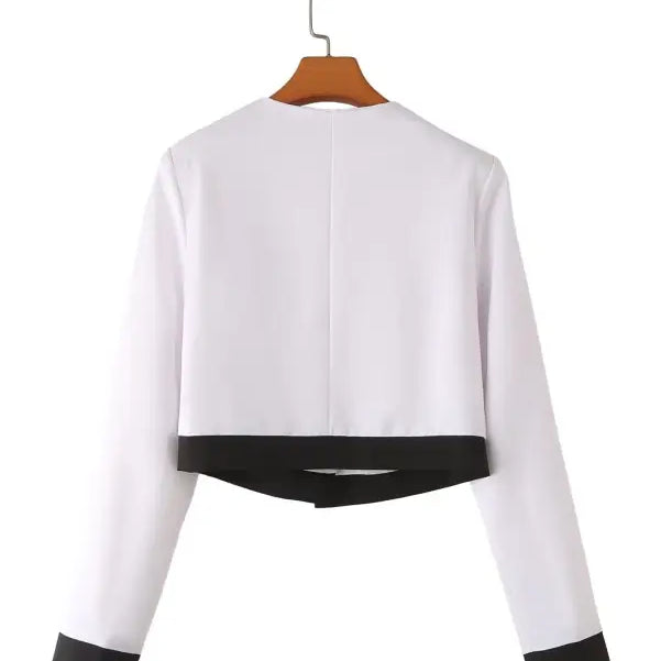 White and black cropped jacket from Elegant Snow White Blazer for Spring and Fall Wear