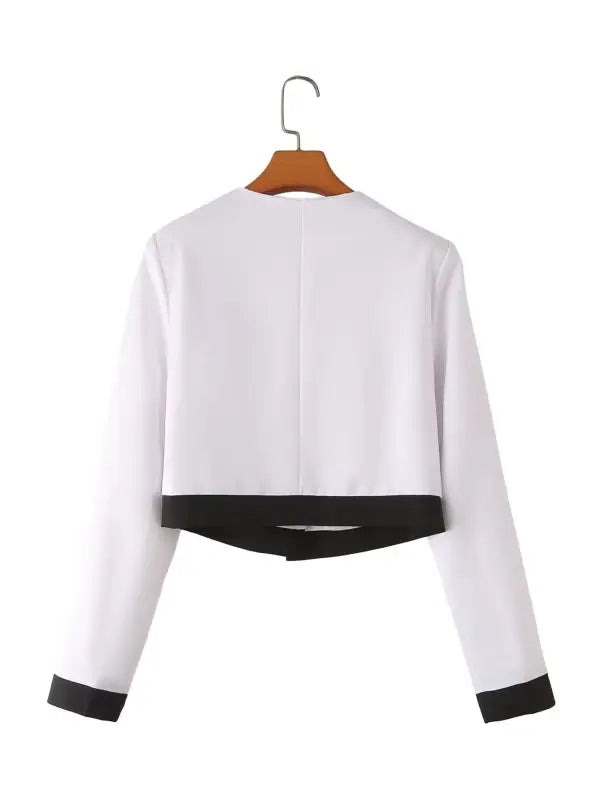 White and black cropped jacket from Elegant Snow White Blazer for Spring and Fall Wear