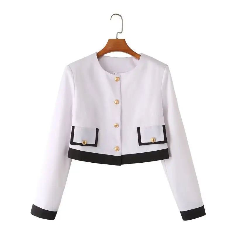 Snow white blazer with gold buttons, part of elegant white blazer suit collection