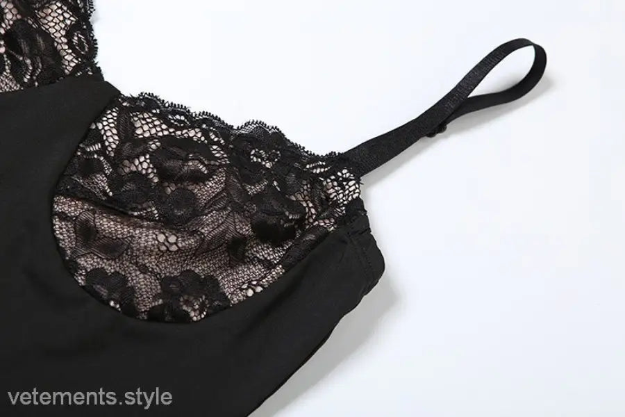 FRENCH LACE SPLICING SLING MAXI DRESS-VETEMENTS