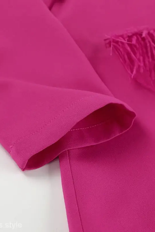 Fuchsia dress with design feather stitching, part of Elegant Spring Casual Set with Pockets