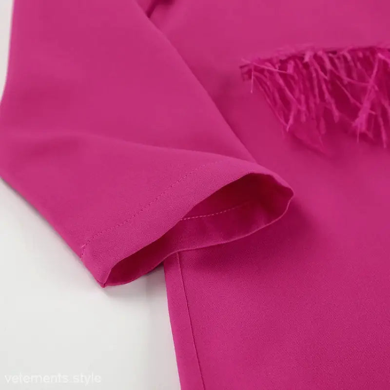 Fuchsia dress with design feather stitching, part of Elegant Spring Casual Set with Pockets