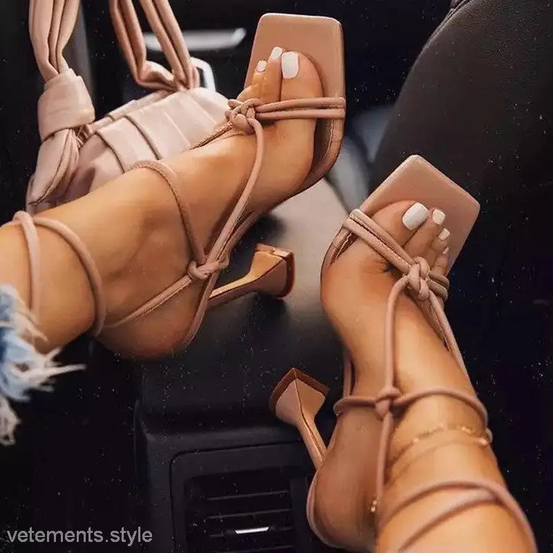 ELEGANT SQUARE TOE LACE UP HIGH HEELS-VETEMENTS