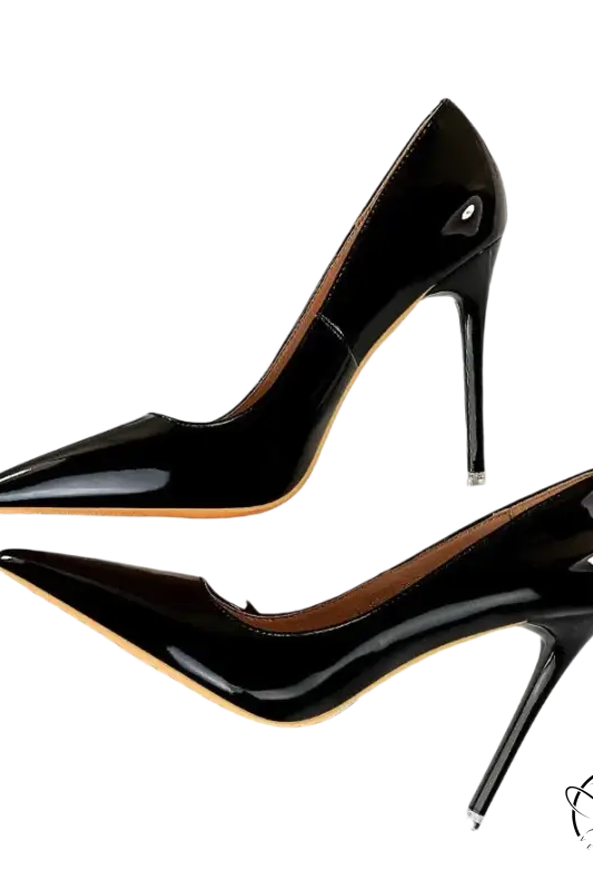Elegant black patent leather stiletto high heels for wedding fashion