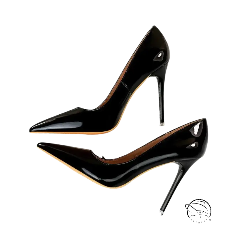 Elegant black patent leather stiletto high heels for wedding fashion