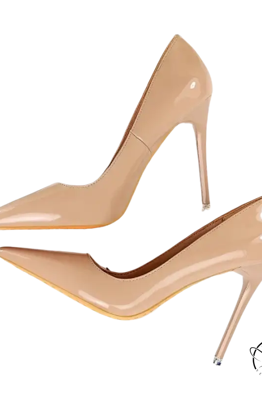 Elegant beige patent leather stiletto high heels for wedding fashion