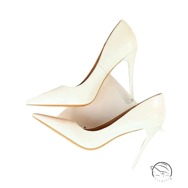 Elegant white patent leather stiletto heels for wedding fashion