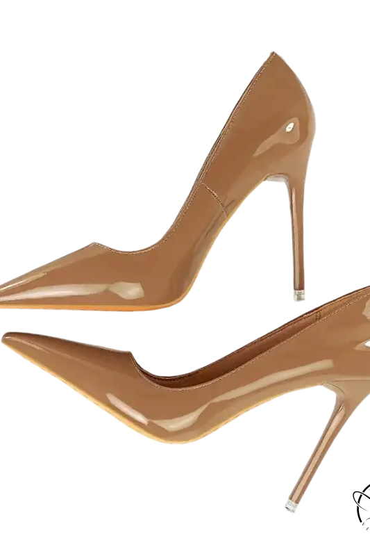 Elegant stiletto heels in glossy tan patent leather for wedding fashion by BigTree