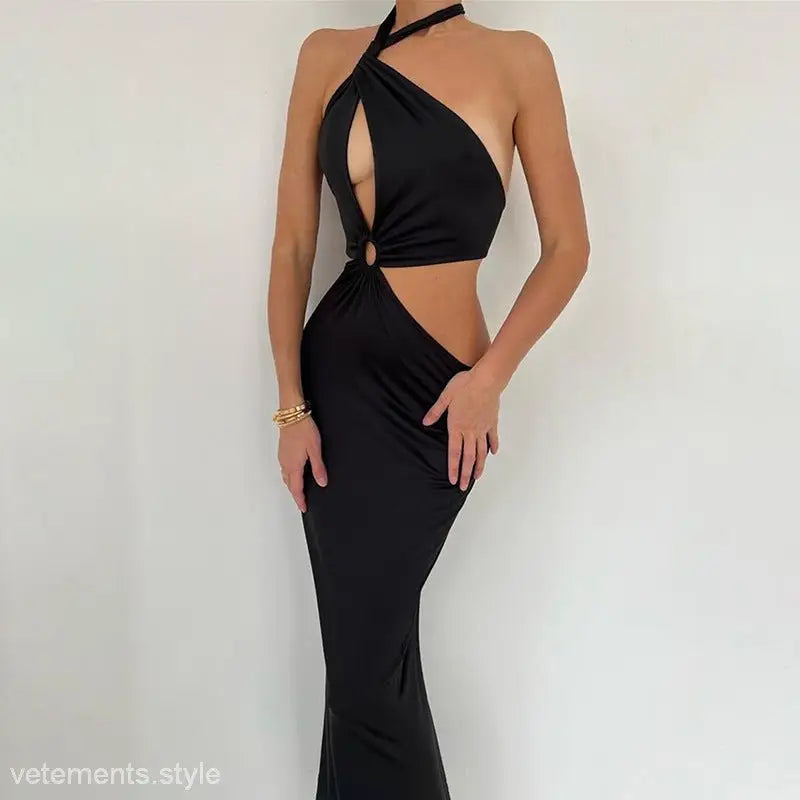 Black black halter cutout dress from Elegant Strap Backless Maxi Dress collection