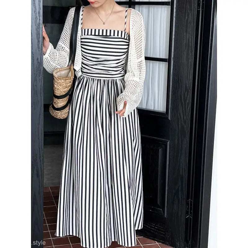 FRENCH STRIPED BANDEAU SLING DRESS-VETEMENTS