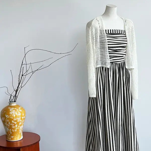 FRENCH STRIPED BANDEAU SLING DRESS-VETEMENTS