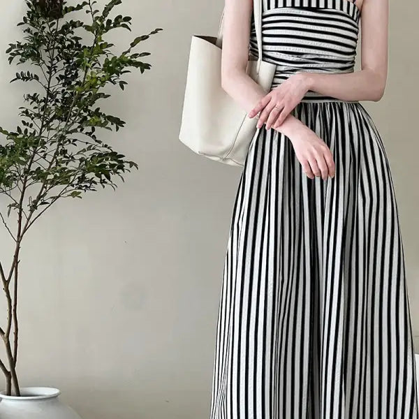 FRENCH STRIPED BANDEAU SLING DRESS-VETEMENTS