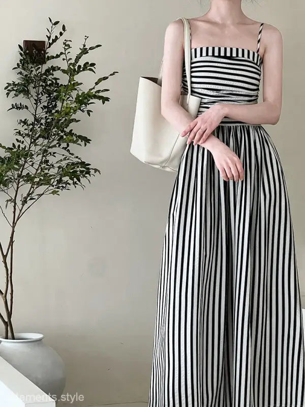FRENCH STRIPED BANDEAU SLING DRESS-VETEMENTS