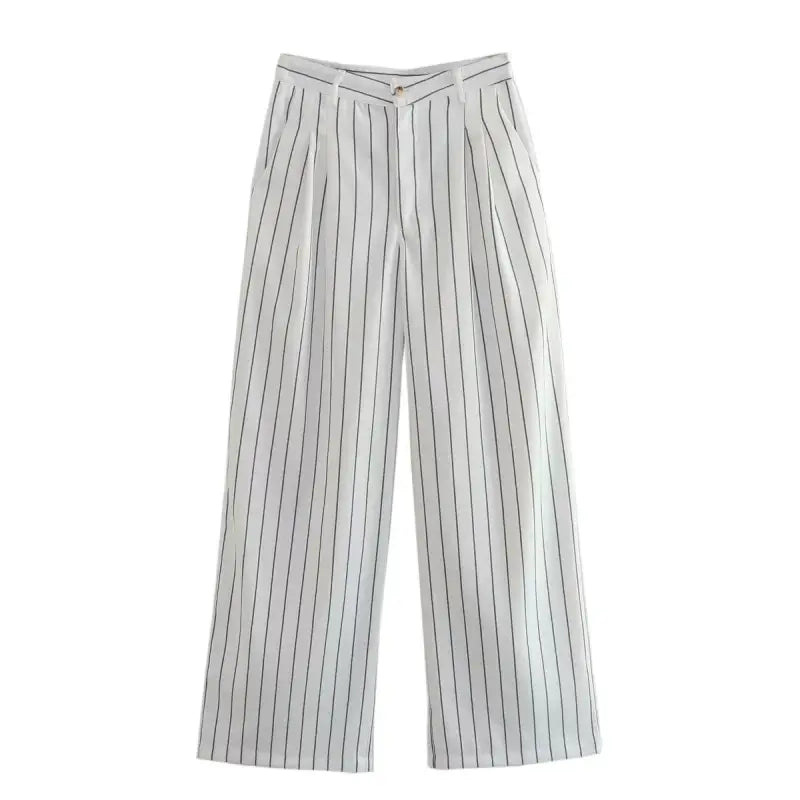 White pinstriped wide-leg trousers from Elegant Striped Suit Pants with Spring Work Blazer