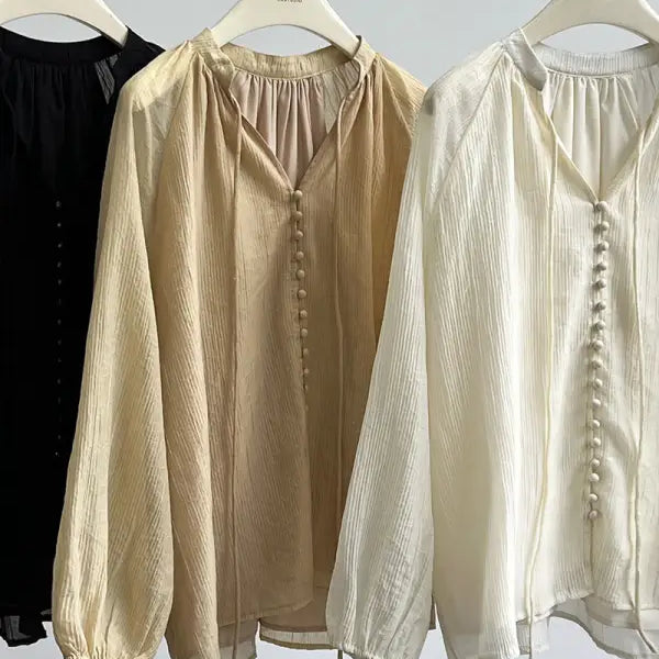 Three Elegant V-Neck Polyester Shirts for Comfy Style with Wide Leg Shorts