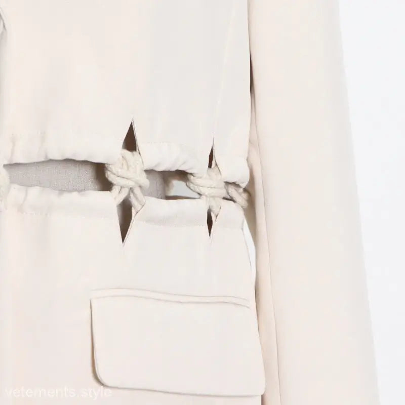 Elegant white simple blazer with cutouts and patch pocket, stylish button blazer for women