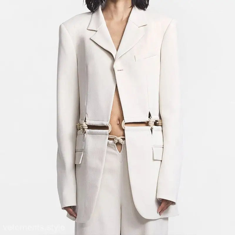 White simple blazer with cutout waist and metal hardware from Elegant White Blazer collection