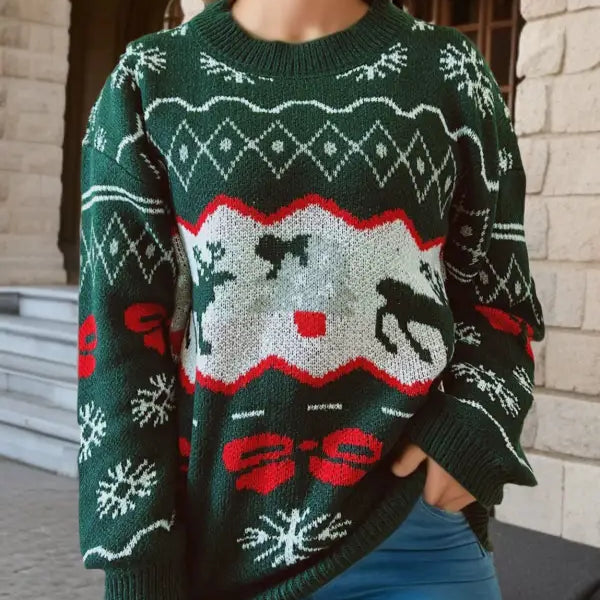 Green snowflake Christmas sweater from Elk Snowflake Christmas collection featuring casual long sleeve design