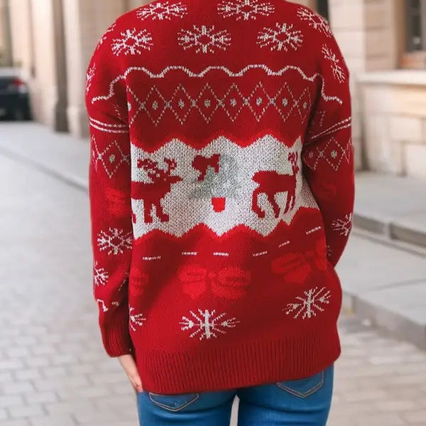 Red Elk Snowflake Christmas Sweater with reindeer pattern, perfect for festive occasions