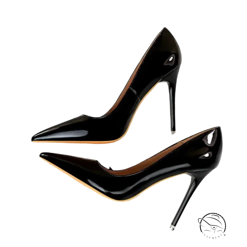 Black patent leather extreme high heels stiletto pointed toe pumps