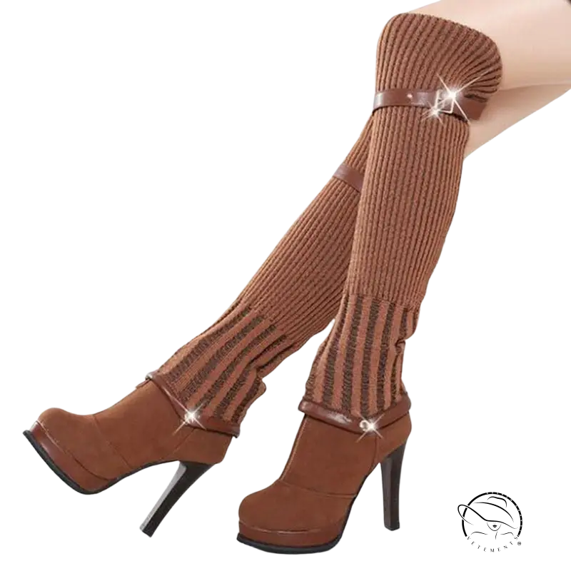 Fashion long thigh knitting knee boots with super high heel height