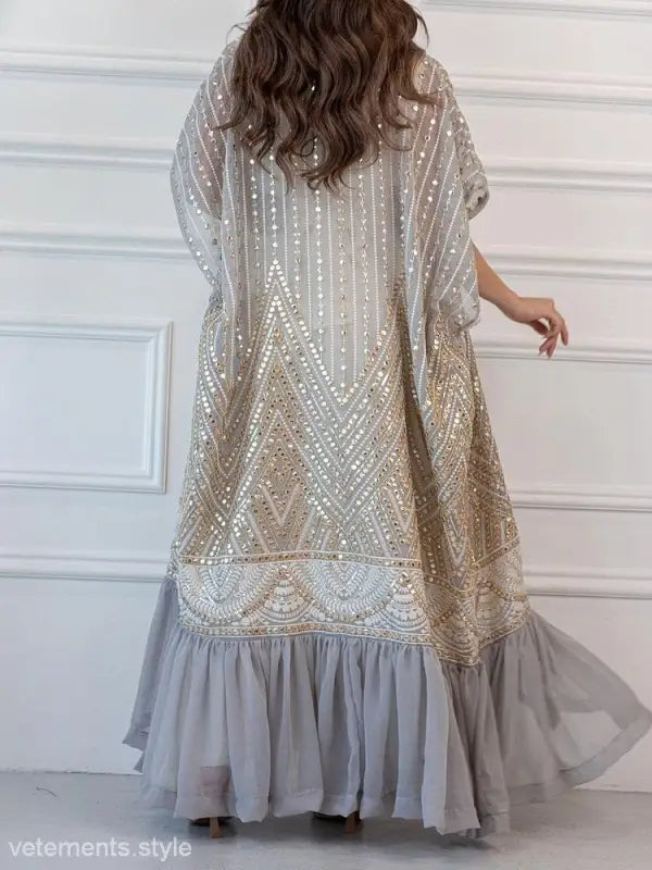 Elegant fashionable urban casual maxi dress with beading and flowy chiffon skirt