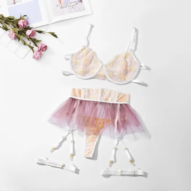 Feminine tulle set with floral lingerie, garter skirt, from Summer Lingerie Advanced collection