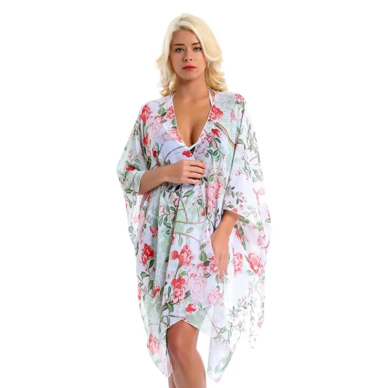 FLORAL CHIFFON BEACH COVER UP-VETEMENTS