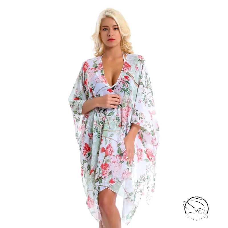 FLORAL CHIFFON BEACH COVER UP-VETEMENTS