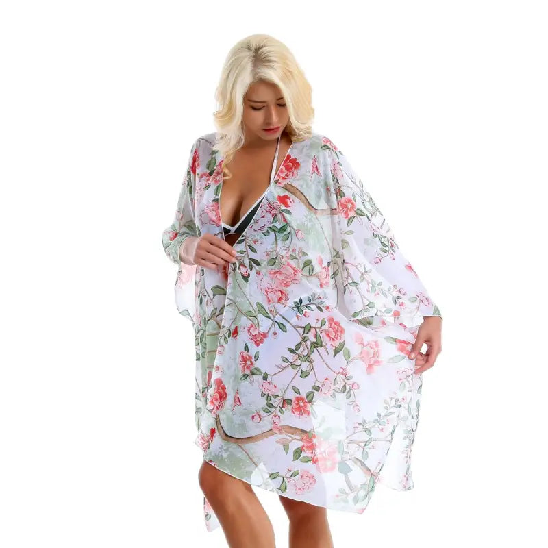 FLORAL CHIFFON BEACH COVER UP-VETEMENTS