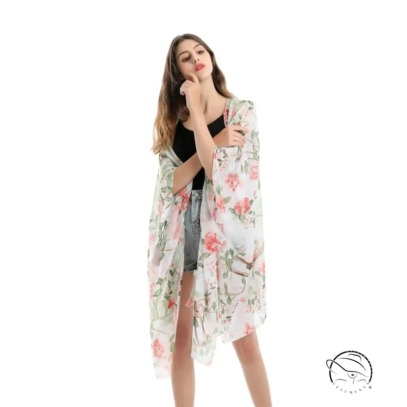 FLORAL CHIFFON BEACH COVER UP-VETEMENTS