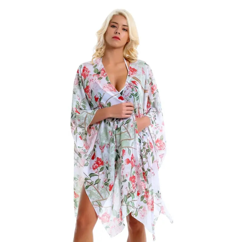 FLORAL CHIFFON BEACH COVER UP-VETEMENTS