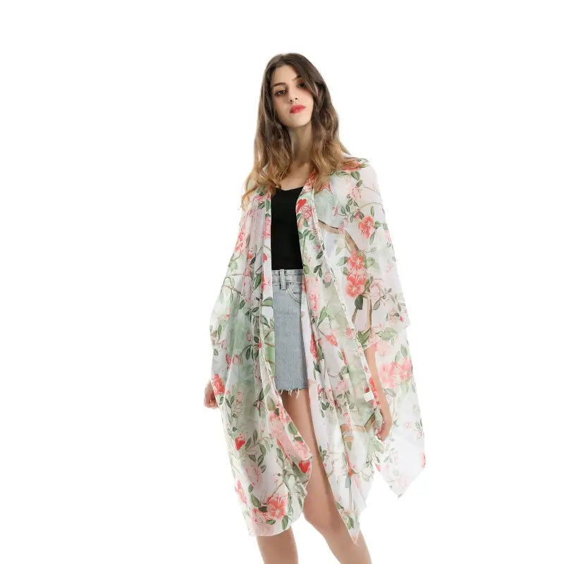 FLORAL CHIFFON BEACH COVER UP-VETEMENTS