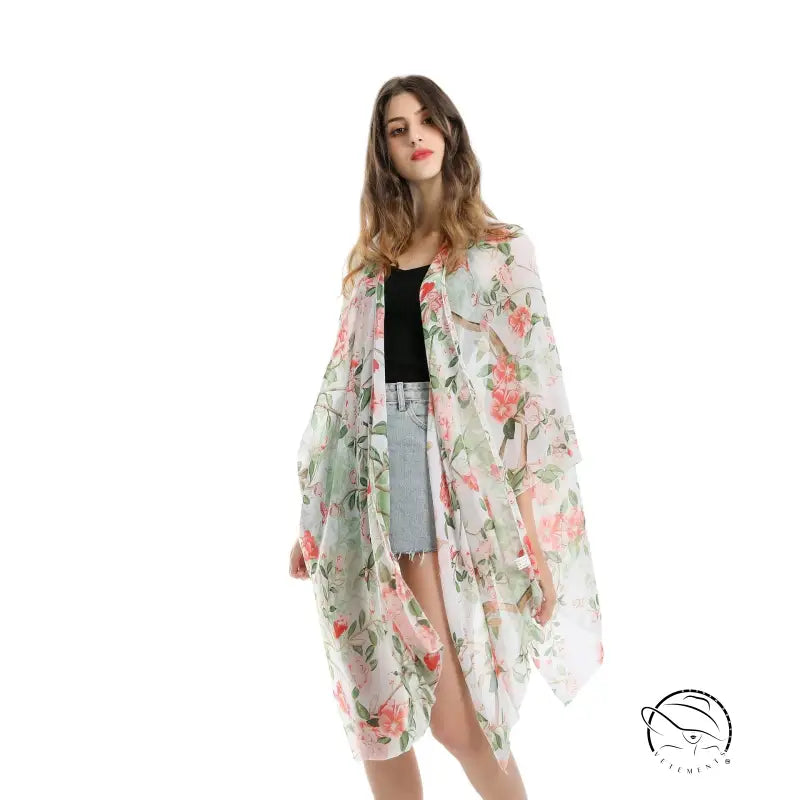 FLORAL CHIFFON BEACH COVER UP-VETEMENTS