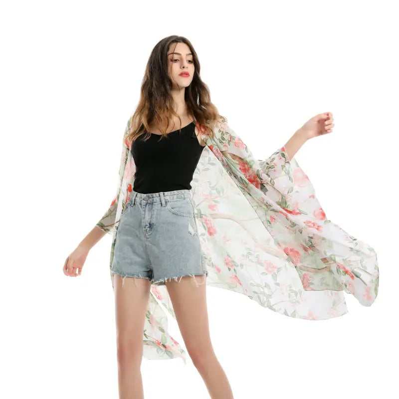 FLORAL CHIFFON BEACH COVER UP-VETEMENTS