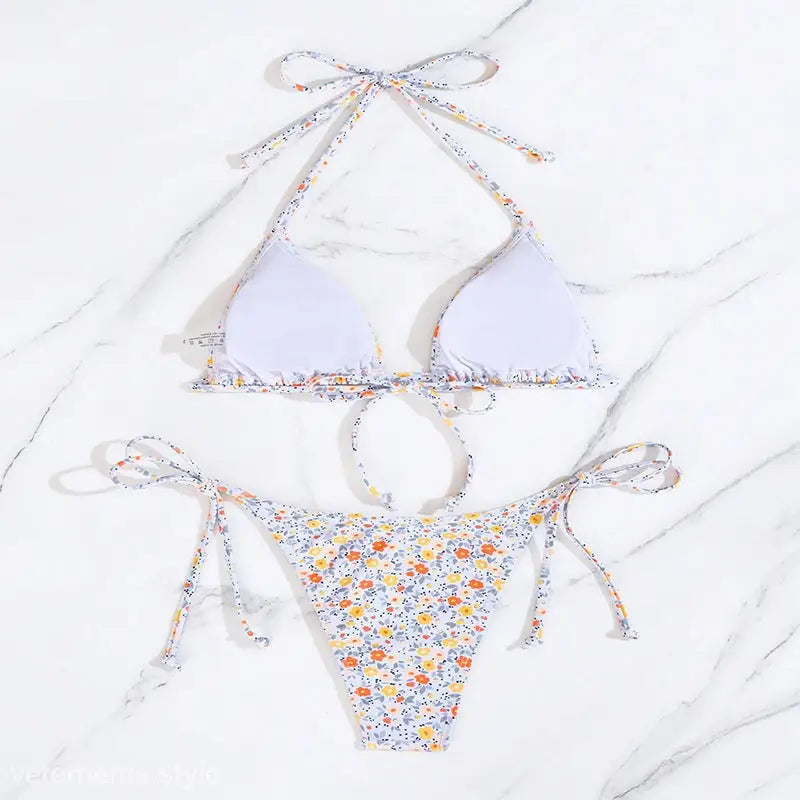 FLORAL TIE NECK BIKINI SET-VETEMENTS
