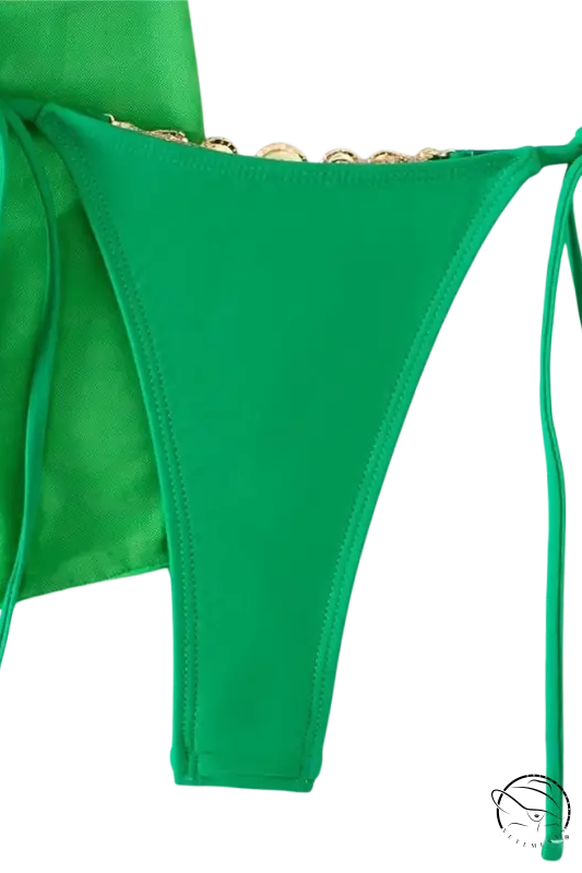 Fluorescent bikini three-piece bottom in bright green with side ties