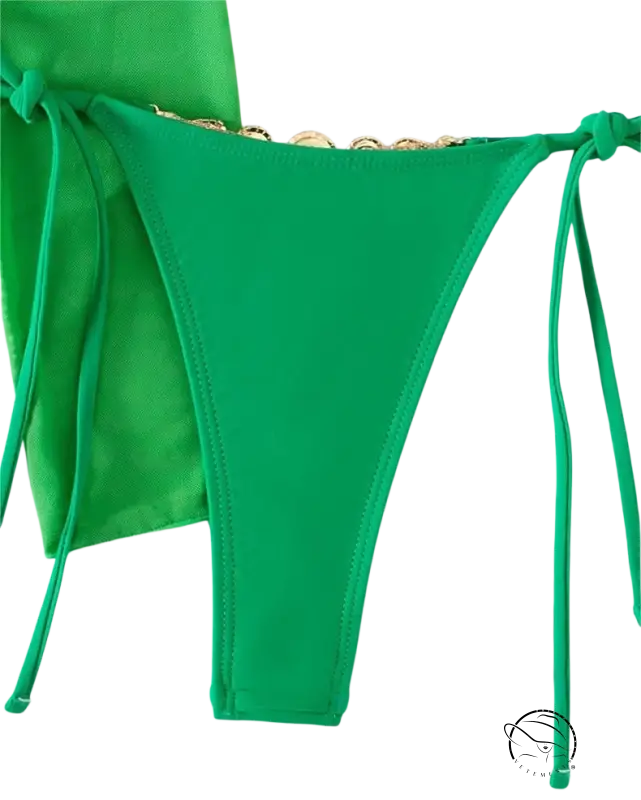 Fluorescent bikini three-piece bottom in bright green with side ties