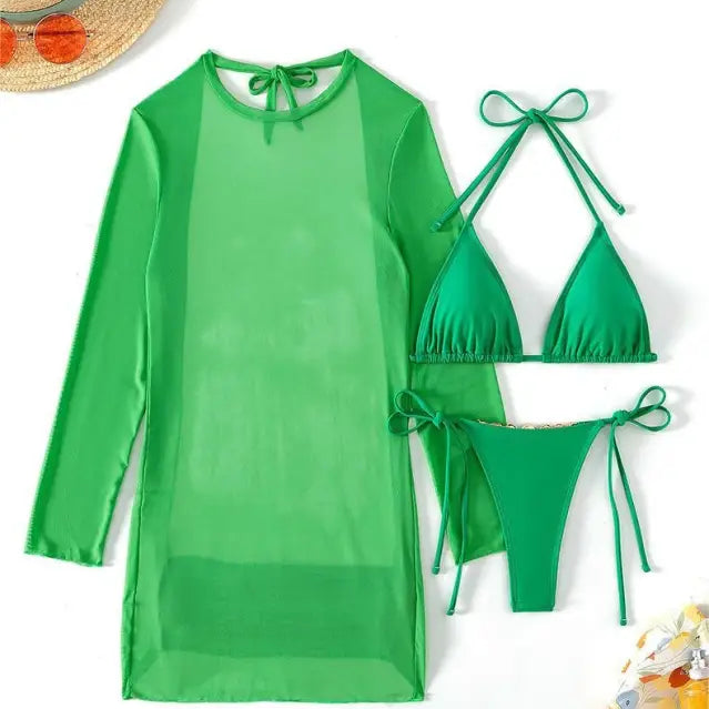 FLUORESCENT BIKINI THREE PIECE SET