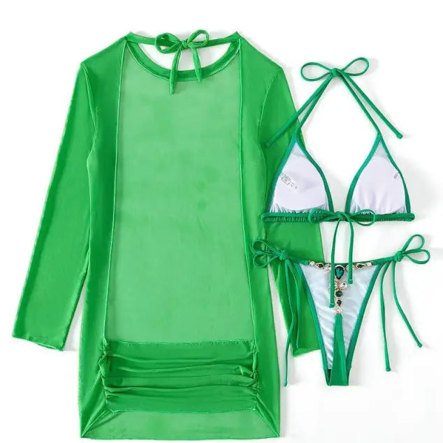FLUORESCENT BIKINI THREE PIECE SET