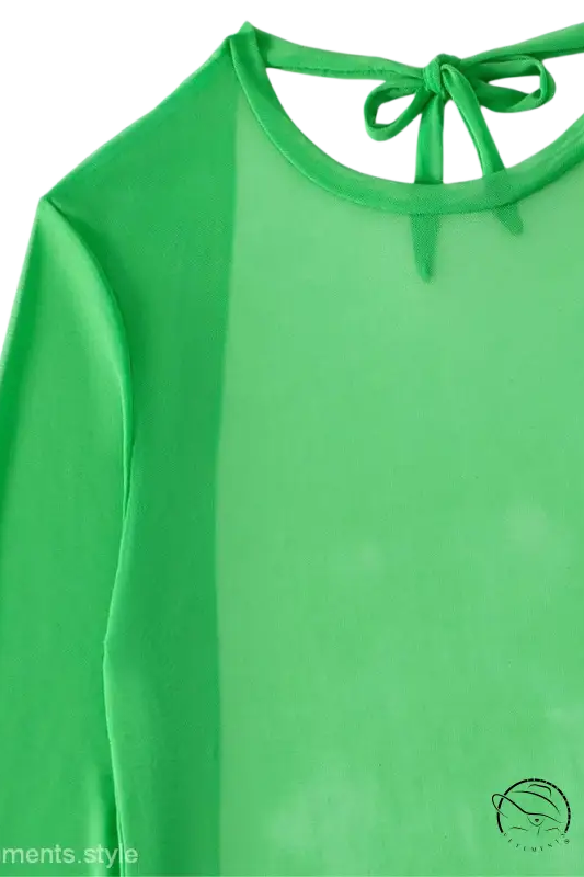 Fluorescent bikini three-piece top in bright green with bow tie neckline