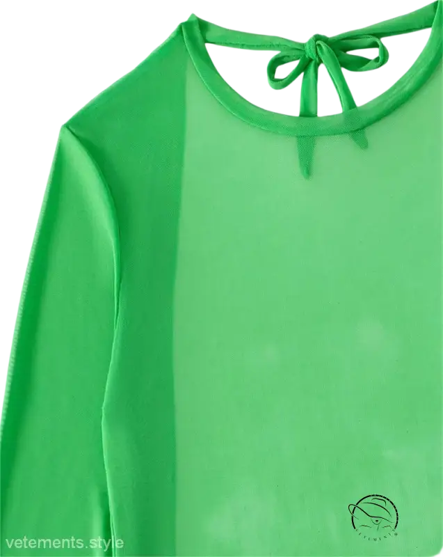 Fluorescent bikini three-piece top in bright green with bow tie neckline